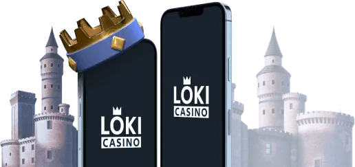 Due smartphone con il logo Loki Casino davanti a un castello